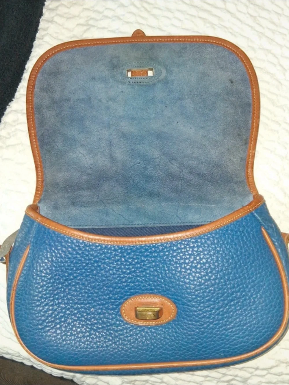 Dooney & Bourke Blue and Brown Pebbled Leather Messenger Bag